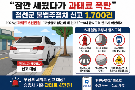 “잠깐 세웠다가 과태료 폭탄”… 정선군 불법주정차 신고 1,700건
